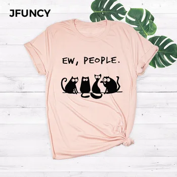 JFUNCY Oameni Ew Pisici Drăguț de Imprimare de Vara Tricou Femei Hipster Harajuku Graphic Tee Plus Dimensiune Bumbac Femei Topuri Tricou Vrac