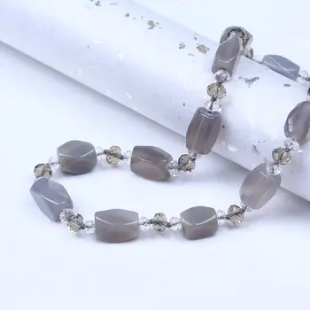 Chic naturale piatra semi-pretioasa șirag de mărgele lanț cravată colier de cristal gri piatră femei brățară colier set de bijuterii handmade