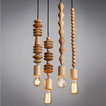 Stil Retro din lemn de Stejar lampă de pandantiv Vintage 100cm cablu geometrice margele șir droplight interioară corp de iluminat