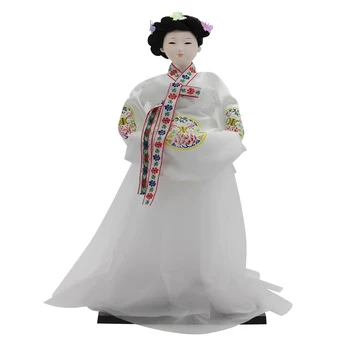 12 țoli Epocă coreean Geisha Papusa Poartă Hanbok Rochie Albă Oriental Papusi Model Cadou Adulți Colecție de Păpuși pentru Copii