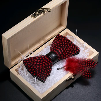 JEMYGINS Original Black Red Dot Pene Făcute de Mână Papion din Piele de Moda Papion Broșă Pin Cutie Cadou Set Pentru Barbati Petrecerea de Nunta