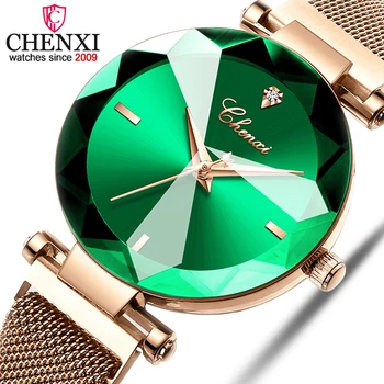 CHENXI Moda 4 Culori Gem Tăiat Geometrie Cristal de Lux Doamnelor Cuarț Ceasuri pentru Femei Rochie Ceas Femei Ceas zegarek damski