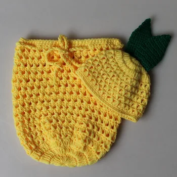 Nou-Născut Recuzită Fotografie Baby Ananas Forma Croșetat De Tricotat Îmbrăcăminte Copil Pălărie+Sac De Dormit Pentru Copii Foto Elemente De Recuzită, Accesorii