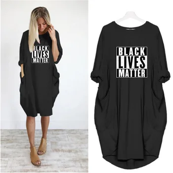 BLM 2020 Femei Rochie de Toamna cu Maneci Lungi Negru Viețile Contează Protest Casual O de Gât Buzunar Vrac Plus Dimensiune 5XL Vestidos Femme Halat