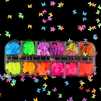 5mm Fluorescență Fluture Decoratiuni de Arta Unghiilor Neon Paiete Sclipici Fulgi 3D Unghii Accesorii Gel de unghii Manichiura Nail Salon