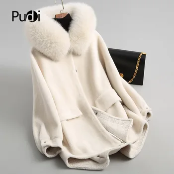 PUDI femei cald iarna autentic lână blană cu real vulpe guler de blana doamna sacou haina peste dimensiunea haina Plus dimensiune A18053