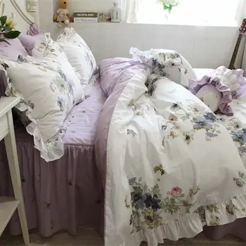 Noi violet print de pat set elegant de flori zburli carpetă acopere calitate tesatura lenjerie de pat cuvertura de pat haine de pat, textile de casa de vanzare