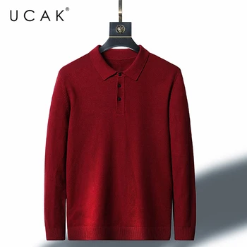 UCAK Brand de Bumbac, Guler de Turn-down Pulovere Barbati Haine Trage Homme de Iarna Noi Streetwear Pulover de Culoare Solidă pentru Bărbați Îmbrăcăminte U1182