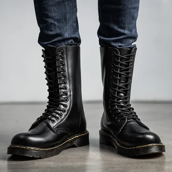 CYYTL de Moda pentru Bărbați de Iarnă Dantela-up Pantofi de Piele de Înaltă top Țină de Cald la Mijlocul Genunchi Cizme de Moda Negru de Scule Cizme Botas Hombre Para