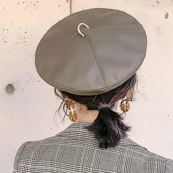 Pu Piele De Femeie Bereta Neagră Epocă Pictor Francez Pălării De Sex Feminin Solid Casual De Toamna Clasic Artist Capace Berete Doamna Cu Pălărie