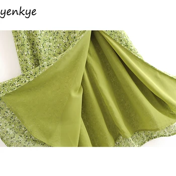 Rochie de vara 2020 Femei Verde imprimeu Floral Sling Rochie Sundress Feminin V Gâtului fără Mâneci Tiv cu Slituri O-linie Șifon Dress vestido