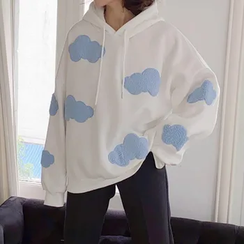 Deeptown Coreean Tricou Pentru Femei De Iarnă 2020 Moda Nori Pulover Femei Plus Catifea Caldă Maneca Lunga Topuri Casual, Hanorace