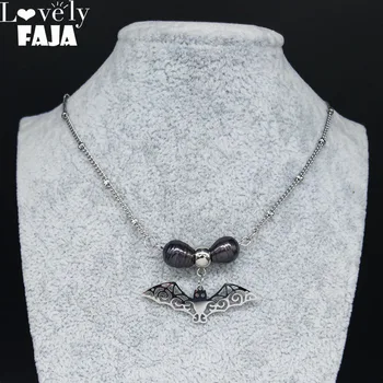 Moda Goth Bat Perle de apă Dulce din Oțel Inoxidabil Colier pentru Femei de Culoare de Argint Coliere & Pandantive Bijuterii bisuteria N20118