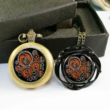 1set/multe Simboluri Reiki în design Steampunk Colier Pandantiv cabochon Sticla Foto lanț medalion cuarț ceas de buzunar cu cutie farmec