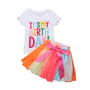 Fetele de Ziua Tutu Set 2018 Vara Toddler Girls Îmbrăcăminte Seturi de Flori T-shirt+Fuste 2 buc Copil Costum de Fete Imbracaminte Copii