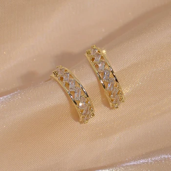 Japoneză și Coreea Bijuterii Delicate 14K Aur Adevărat AAA Zircon Cercei Stud pentru Femei Stil Simplu Geometrice Cercei