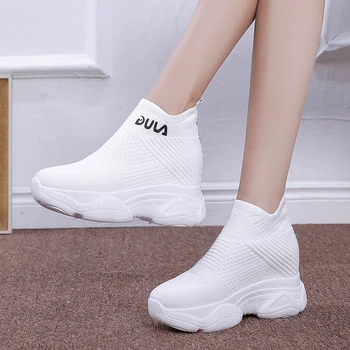 Respirabil Tricotate Indesata Adidasi Femei 2020 Nou Toamna Solid Pană Pantofi Ciorap Femeie Fund Gros Mare Sus Pantofi Pentru Femeie