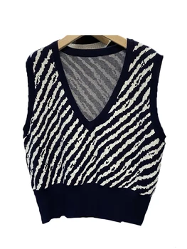 Vesta tricotate Vesta Femei Purta Zebra Stripe Cald softbSweater Vesta Blana Toamna Liber Bandaj de Moda de Top