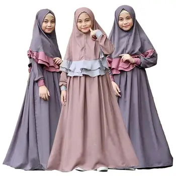 Set De Două Piese Fete Musulmane Hijab Rochie Lungă Islamic Abaya Caftan De Îmbrăcăminte Arabe Rugăciune Rochie Maxi Burqa Khimar Jilbab-Ul Halat Rochia