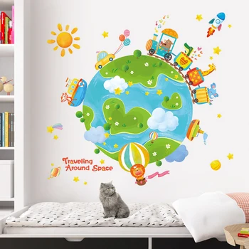 Creative călătorie în jurul lumii autocolant de perete camera pentru copii decor auto-adezive autocolante de desene animate acasa dormitor decor decor de perete