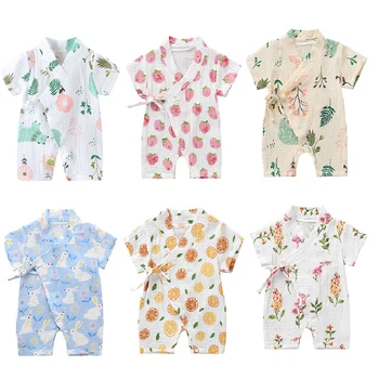 0-18M Vara Fetita de Îmbrăcăminte pentru Băieți Salopetă Salopetă Scurtă cu mâneci Florale Imprimare Drăguț Moale pentru Nou-născut Copilul Kimono Playwear