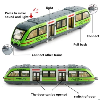 1:64 Magnetic Trage Înapoi Aliaj Conectat Metrou Tren Cale Aliaj Model Jucării De Sunet Și Lumină, Mașină De Colecție