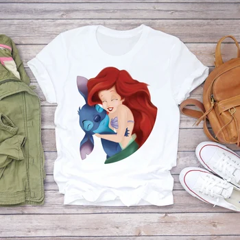 Top T Shirt Doamnelor Femei Grafice de sex Feminin Tee Tricou Femei 2020 Desene animate cu Maneci Scurte Sirenă Drăguț Cusatura Îmbrăcăminte Doamna T-shirt