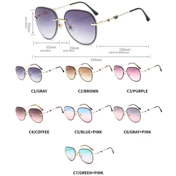 Culoare Crystal Cut-margine Fara rama Ochelari Cadru Mare Broasca Oglinda ochelari de Soare pentru Femei Gradient Lens