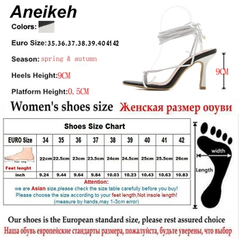 Aneikeh 2021 Sandale de Vară Eco-Legat DANTELĂ SUS TANGA STILET TOCURI Noutate Culori Amestecate PU Moda Cap Pătrat Petrecere Femei Pantofi