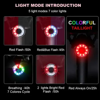 Bicicleta Lumină Set Incarcare USB Biciclete Lumini Spate Bicicleta MTB cu LED-uri Colorate 5 Modul Stop de Siguranță Lampa de Avertizare Ciclu Accesorii