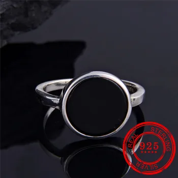 Coreeană stil retro argint 925, inel cu agat negru încrustat doamnelor cadou de nunta petrecere argint 925 accesorii