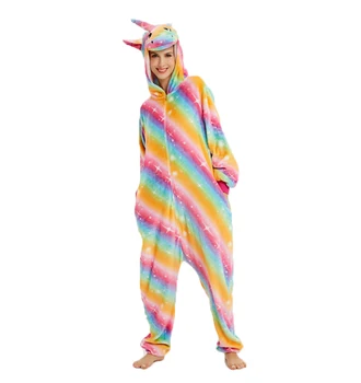 PXJYHCL Adulti Copil Colorate Pijamale Femei, Pijamale Flanel Kigurumi Unicorn Drăguț Animale Desene animate Cosplay Pijama Set pentru Copii cu Gluga