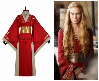 Halloween femei Tronuri Cersei Lannister Costum Cersei Robă Roșie Rochie Etapă Joc de Rol Petrecere Rochie Fancy