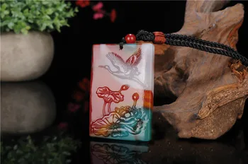 Naturale Chineză Hetian Culoare Pandantiv din Jad sculptat manual Macara Lotus Farmec de Modă de bun augur Bijuterii pentru Femeile Om Amuleta Cadouri