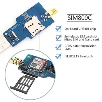 SIM800C USB GSM Serial GPRS Module de Bord cu Negru Antena, Pe bord CH340T chip,Construit în Antenă GSM Antena Bluetooth