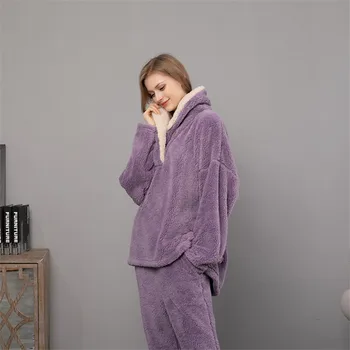 Supradimensionate de Iarna Set de Pijama Femei, Pijamale Flanel Gros de sex Feminin Casual Pierde Homewear Moda Cald Sleepwear 2 buc Acasă Costum