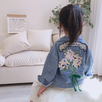 New sosire fete Toamna haina drăguț moda confortabil arc de flori jacheta denim copii copii personalitate straturi