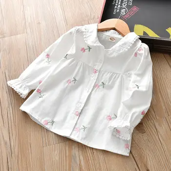Copii topuri fetita de primăvară tricou copii mici flori broderie tricou fete sălbatice cămașă cu mâneci lungi pentru copii
