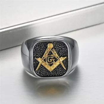 Vintage Inox Negru Barbati Inel Mare Gratuit Mason Francmasoneria Masonice AG Retro Punk Argintiu Titan Masculin Ring Bijuterii
