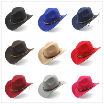 3dimensiunea Femei Bărbați de Lână Gol Vest Pălărie de Cowboy Cu Moda Curea Domn Doamna Jazz Fermiera Toca Sombrero Capac