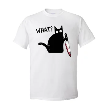 Nebun Pisica Amuzant Tricou CE PISICA NEAGRA care DEȚINE CUȚITUL Baieti Tricou de Vara Tricou cu Maneci Scurte din Bumbac O-Gât pentru Bărbați T-Shirt