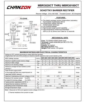 (5 Buc) MBR3060PT Bariera Schottky Diode Redresoare 30A 60V SĂ-247 (SĂ-247AD) 30 Amp 60 De Volți MBR3060 PT