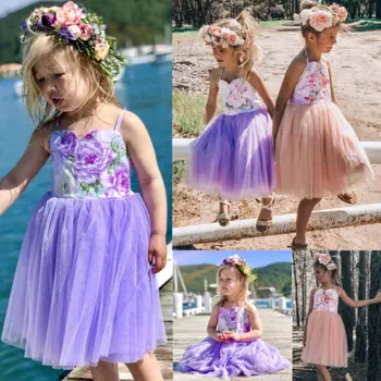 Copilul Florale Rochie Tutu Fetițe Dulci Copii Printesa De Ziua Petrecerea De Nunta Tul Copii Rochie De Vară Pe Plajă Sundress