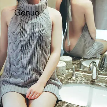 Toamna 2020 Moda Virgin Killer Pulover Coreean De Pe Umăr Tricotat Femei Pulovere Guler Cu Spatele Gol Sexy Pulovere