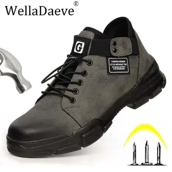 Bărbați Steel Toe Securitatea muncii Pantofi din Piele Respirabil de Protecție Cizme Glezna Anti-zdrobitor Indestructibil Pantofi Pentru Bărbați