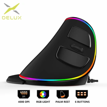 Delux M618Plus RGB Ergonomic Vertical Mouse 6 Butoane 4000 DPI Optical Mouse de Calculator Cu Palm Rest Detasabil Pentru Laptop PC