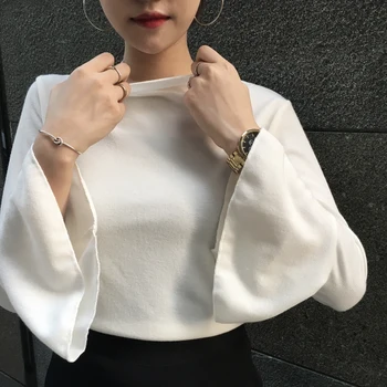 Tricouri Femei O-Gât Flare Sleeve Simplu All-meci Stil coreean grupa de petrecere a timpului Liber de zi cu Zi Pierde T-shirt Femei Elegante Solid Doamnelor