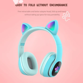 Drăguț Pisică Ureche LED Bluetooth Căști de Gaming Muzica Player Over-Ear Wireless Căști cu Fir Difuzat Live Prietena Cadou 2020 Nou
