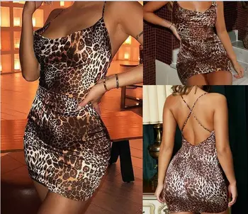 Moda Sexy Femei Fără Mâneci Bandaj Fara Spate Fără Mâneci Leopard Imprimate Rochie Bodycon Petrecere De Seara Scurte Rochie Mini