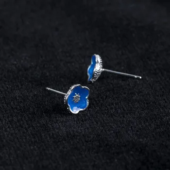 925 Sterling Silver Cercei Blue Drop Glazura Flori De Cires Cercei Stud Pentru Femei De Moda De Flori Simple Bijuterii Ureche